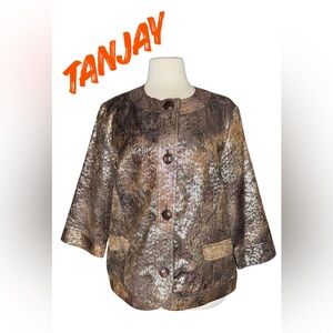 TanJay Womens 12 Metallic Bronze Snakeskin Jacket 3/4 Sleeve Button Front